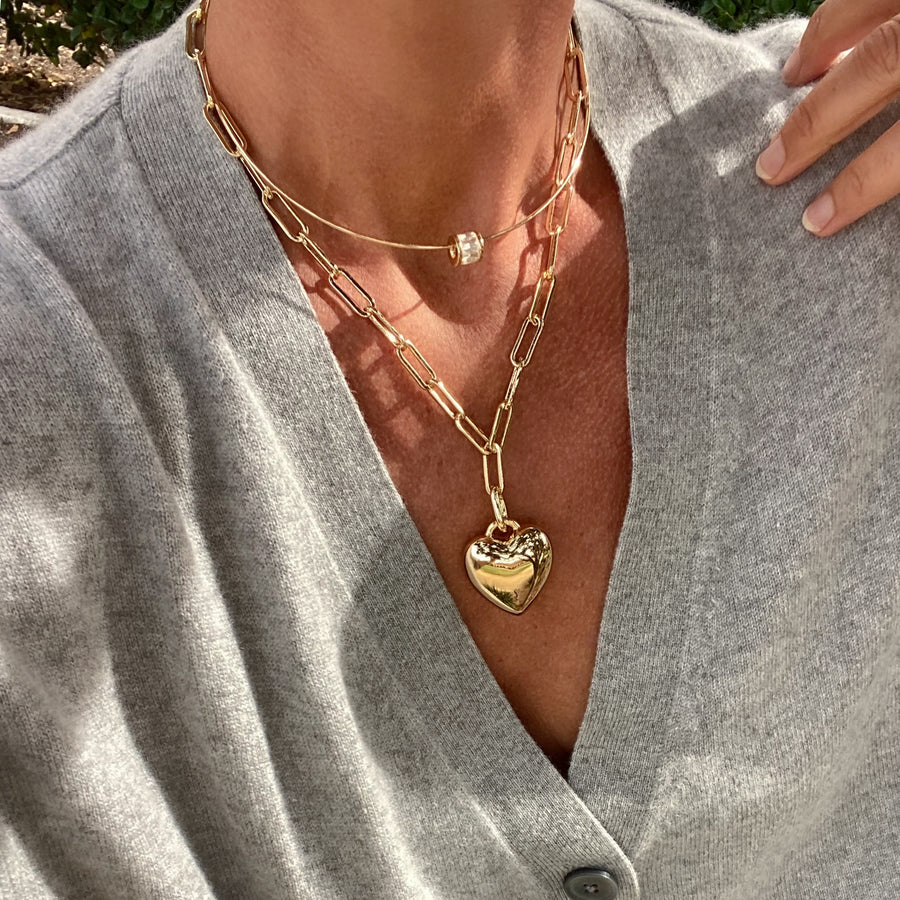 Aurelie Puffy Heart Clip Necklace