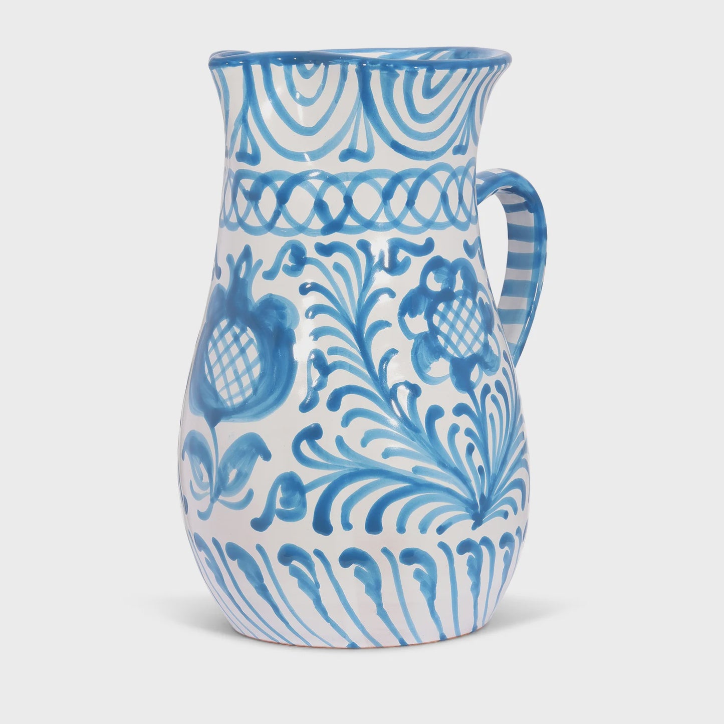 Large Pitcher with Handpainted Designs - Sky Blue