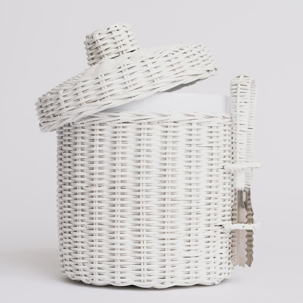 White Wicker Lidded Ice Bucket