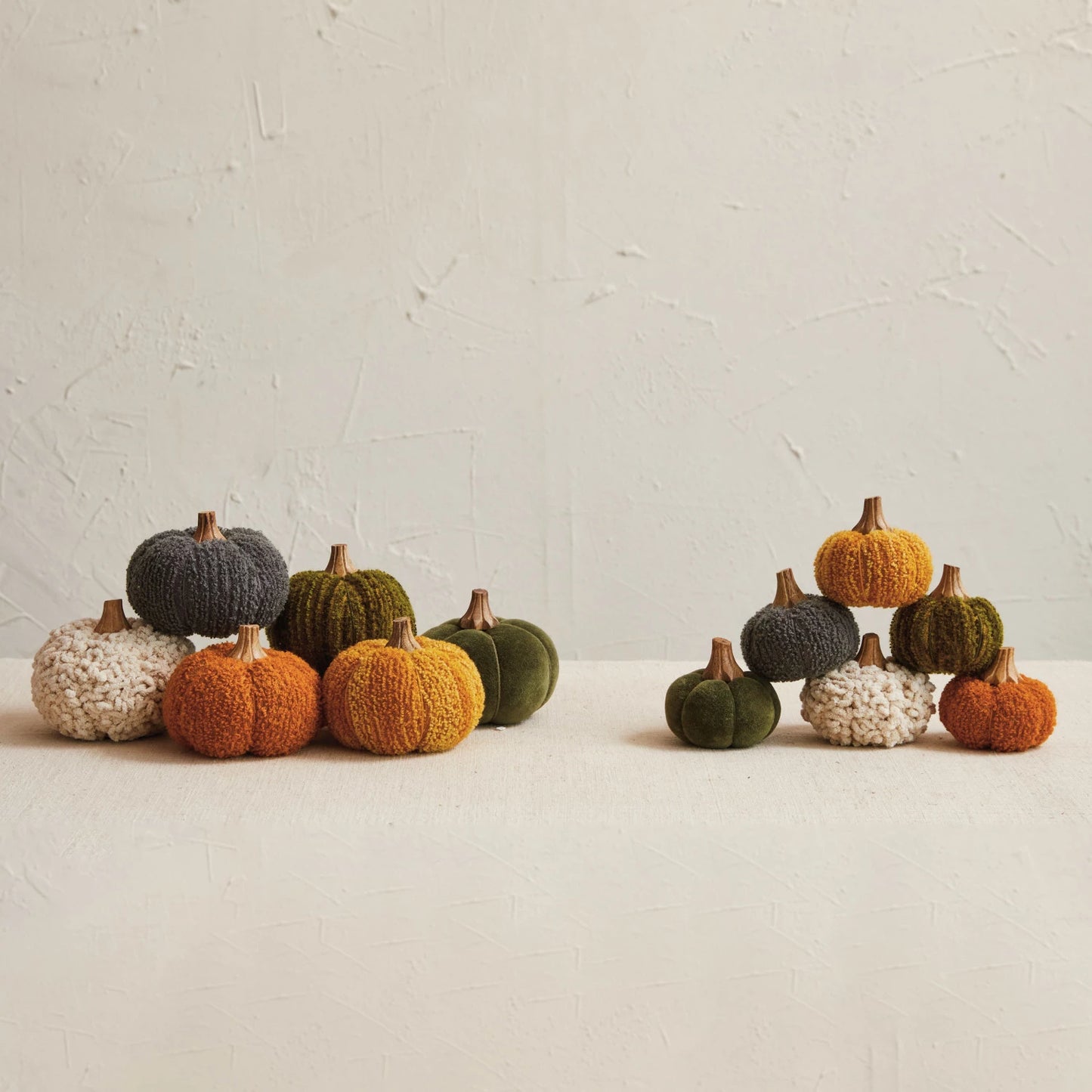 Cotton Blend/Boucle Velvet Pumpkin with Wood Stem