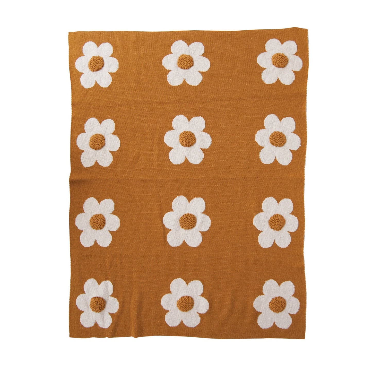Cotton Knit Baby Blanket w/Flowers & Tufting