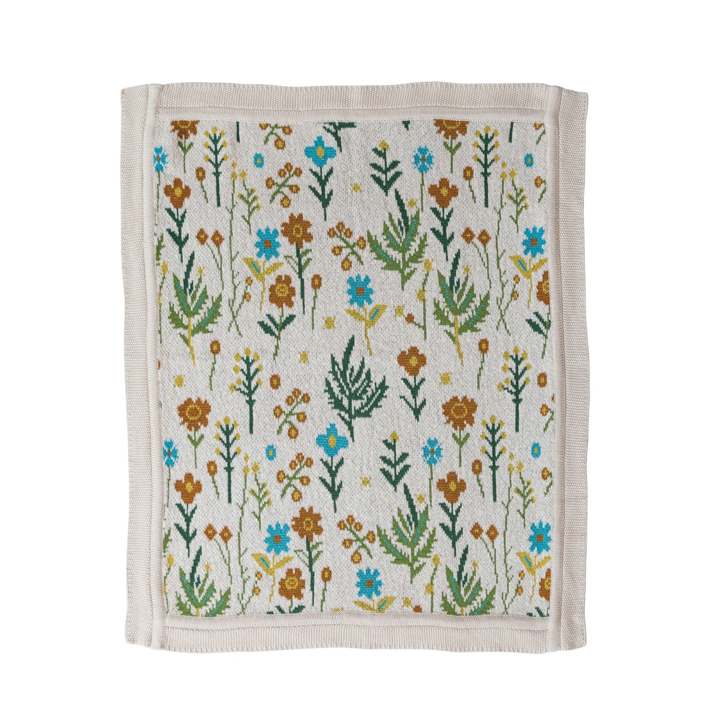 Cotton Knit Baby Blanket w/Florals