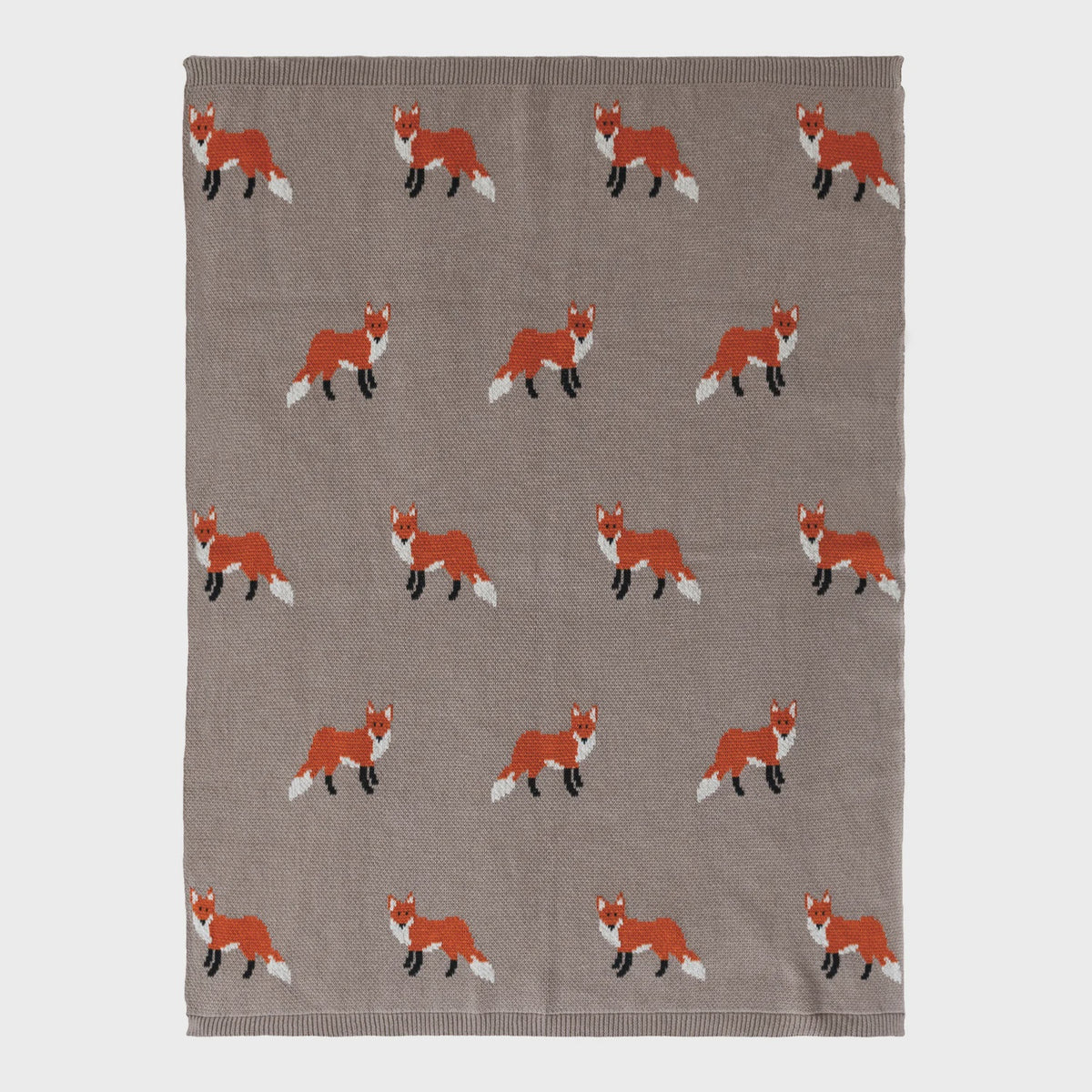 Cotton Knit Baby Blanket w/Foxes