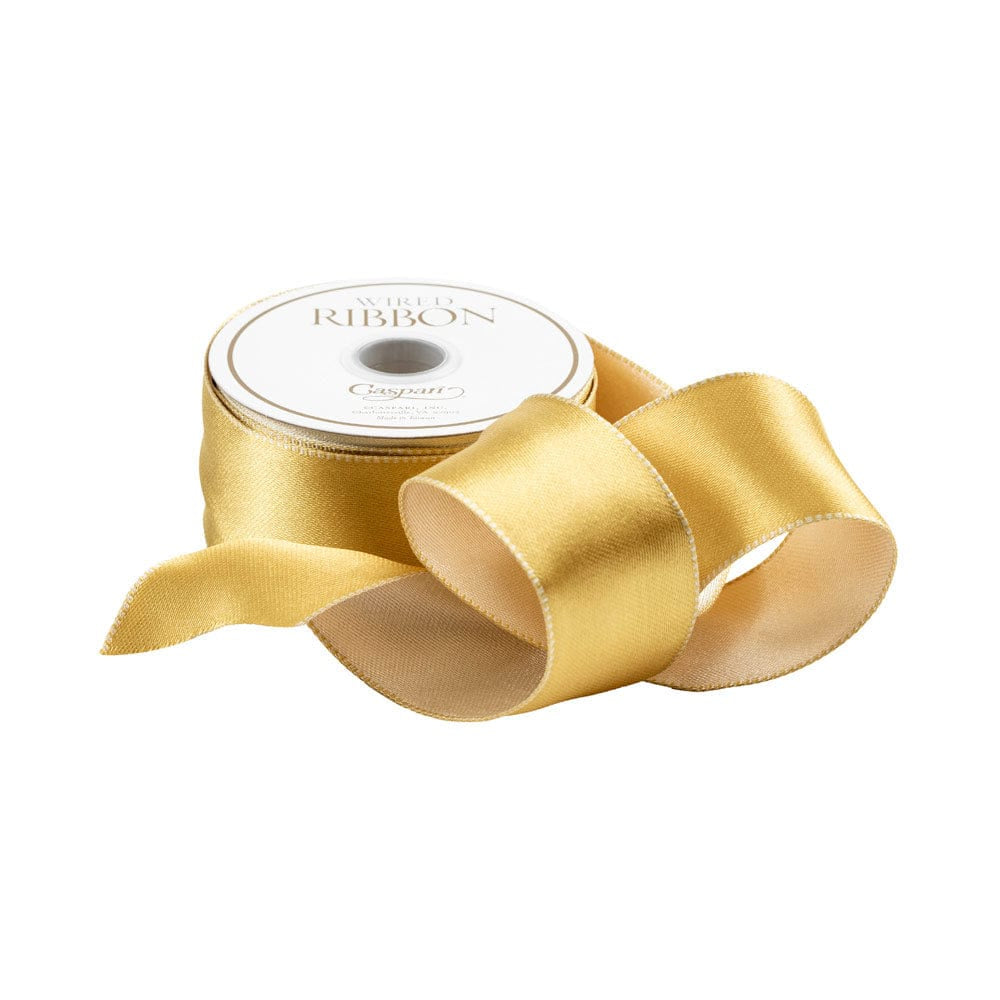 Satin Gold/Ivory Reversible Wired Ribbon - 10 yd