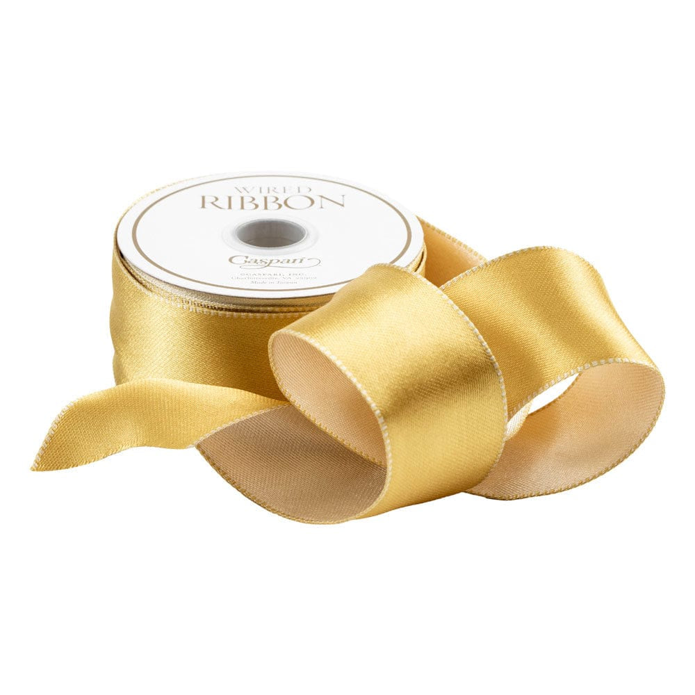 Satin Gold/Ivory Reversible Wired Ribbon - 6yd
