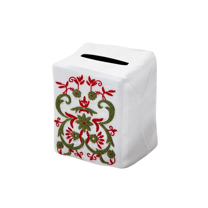 Winter Floral Tissue Box Cover - Red/Green