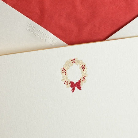Wreath With Red Berries & Bow Note Cards