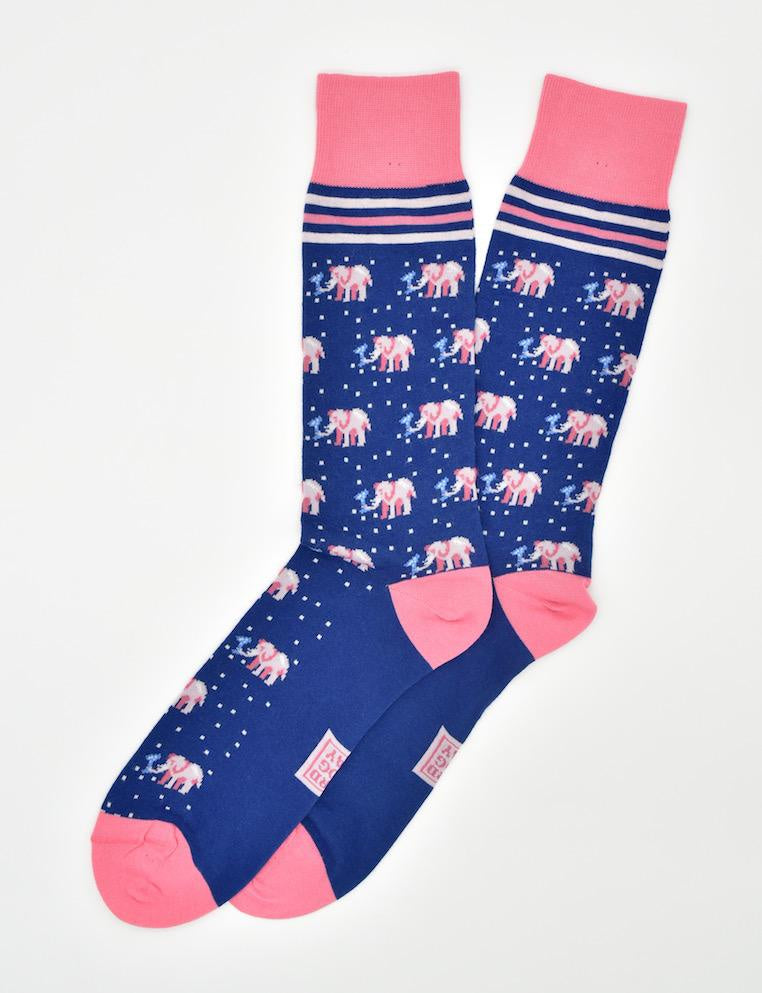 Pink Elephant Socks - Mid Blue