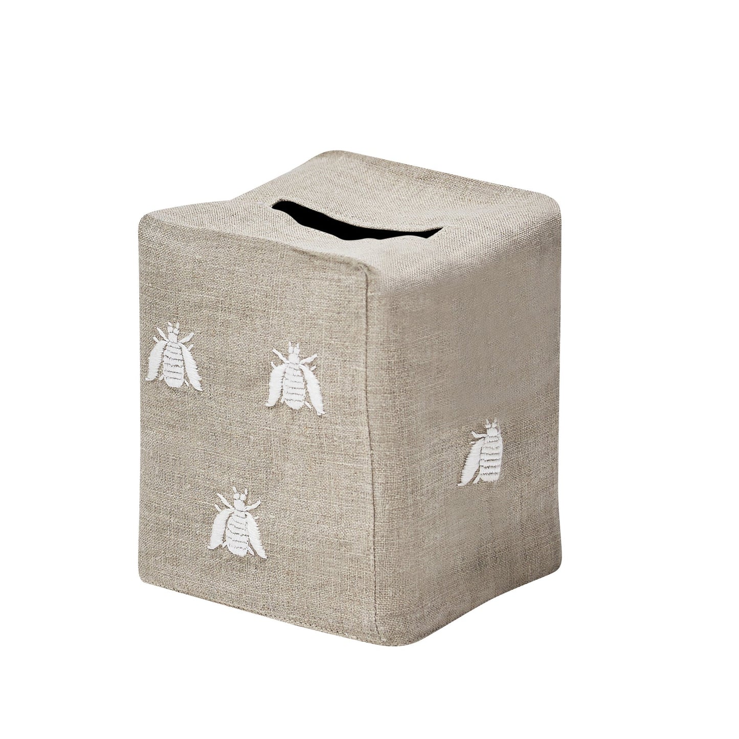 Bees Tissue Box Cover, White on Flax