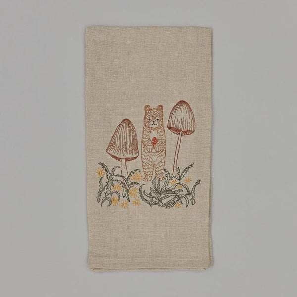 Bear with Mushrooms Tea Towel DISC