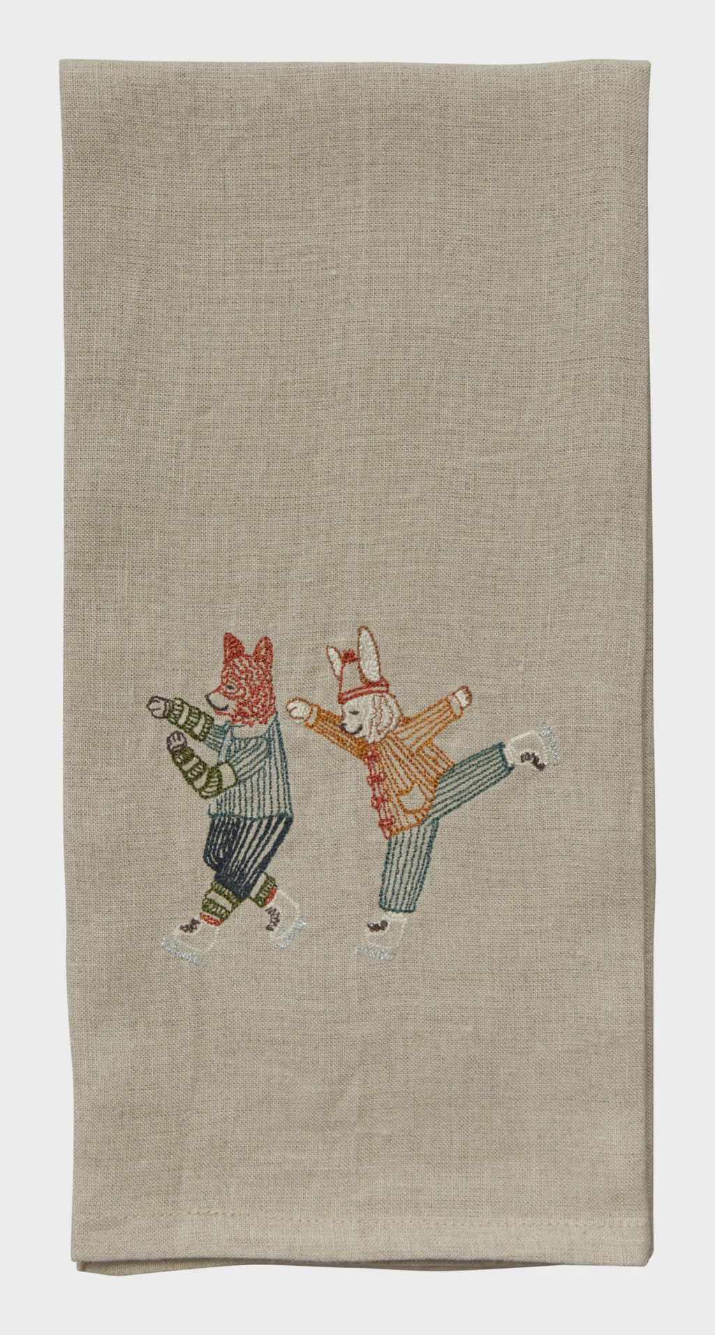 Ice Skater Bunny and Fox Tea Towel