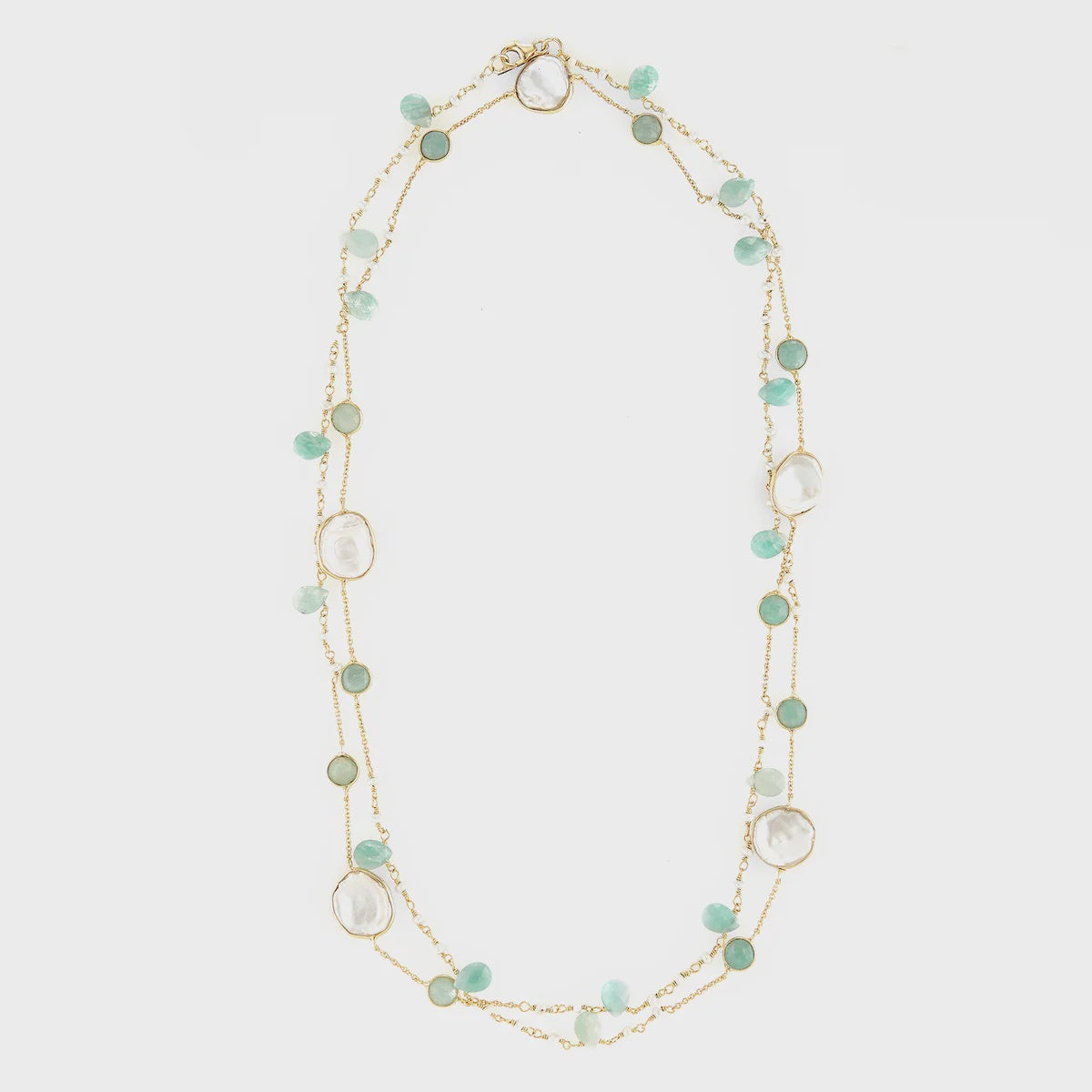 Amazonite with Pearl Necklace 38"