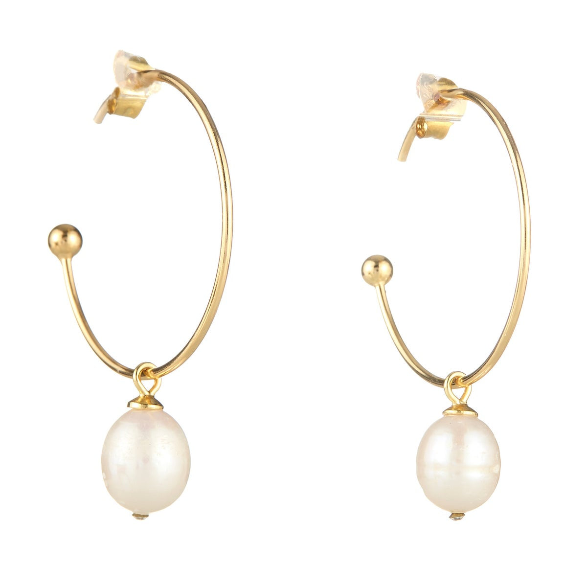 Hoop Earrings with Dangling Pearl