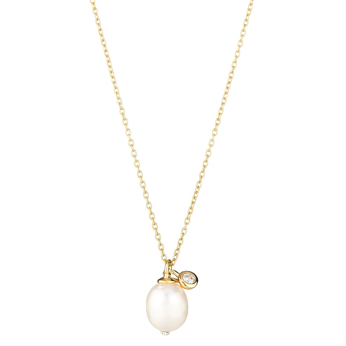 Single Pearl Necklace with Bezel Set CZ