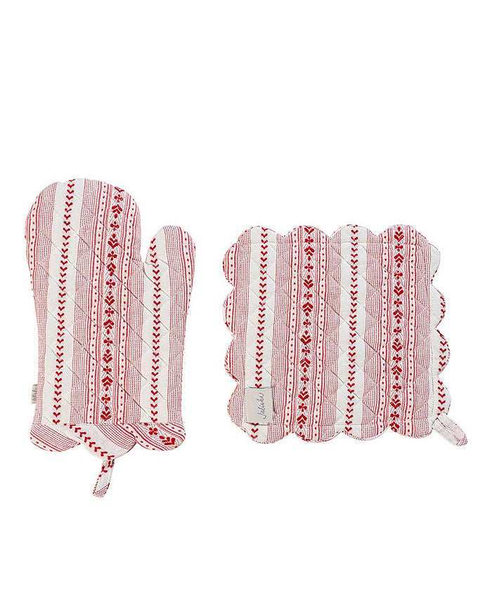 Villa Stripe Oven Mitt & Pot Holder Set