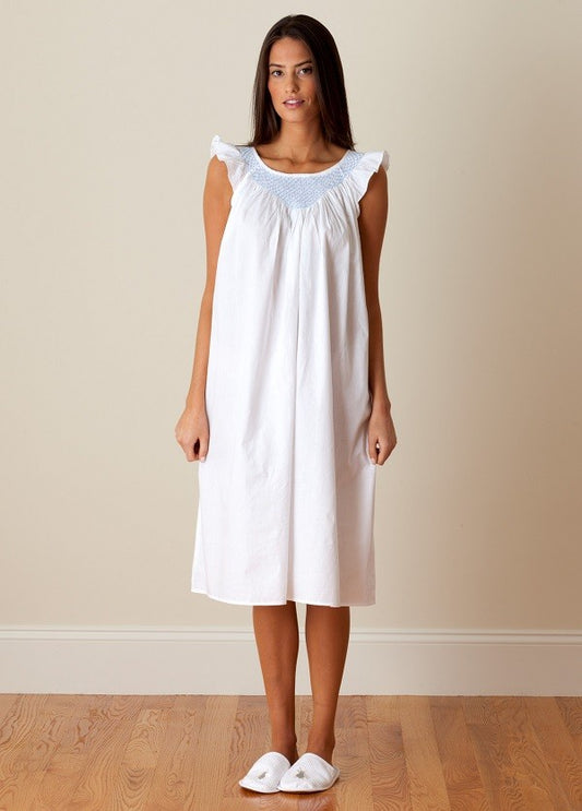 Lisa White Cotton Nightgown, Smocked