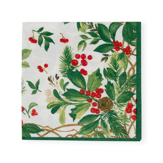Holly Chintz White Cocktail Napkin