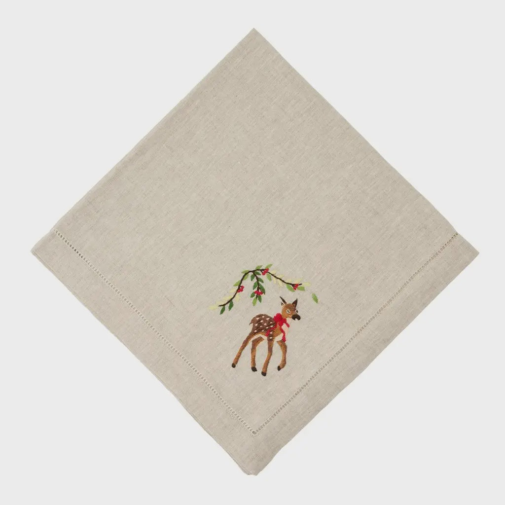 Festive Fawn Embroidered Napkin