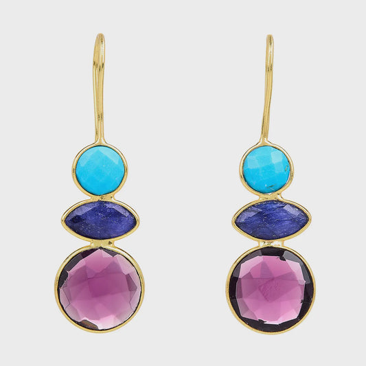 Turquoise, Sapphire & Amethyst Multicolor Gem Earrings