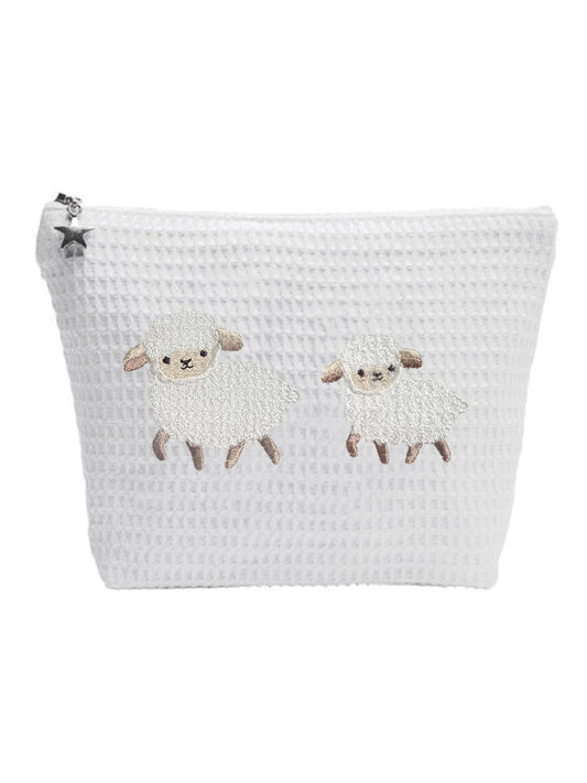 Waffle Straight Top Cosmetic Bag, Sheep & Lamb