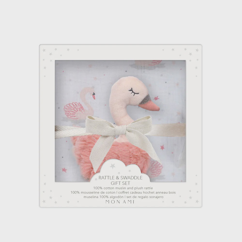 French Swan Blanket & Rattle Gift Set