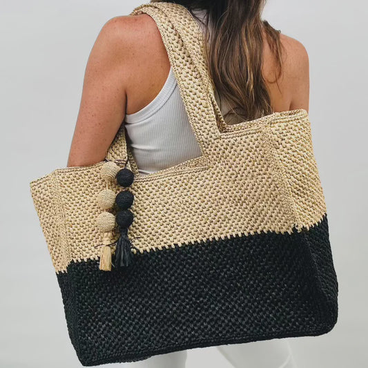 Soleil Raffia Tote w/ Bag Charm