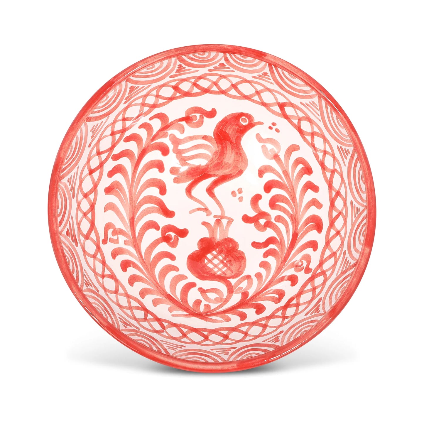 Medium Bowl with Handpainted Designs -Coral