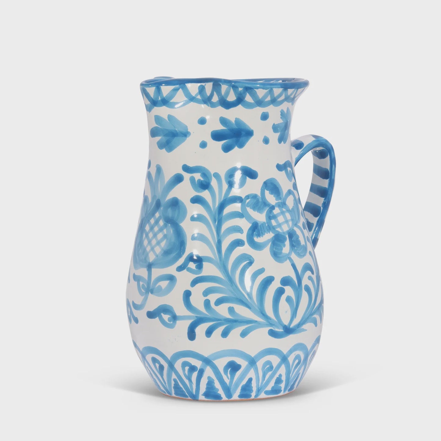 Medium Pitcher with Handpainted Designs - Sky Blue