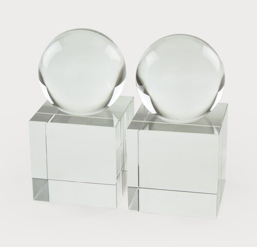 Block Sphere Crystal Bookend - Set of 2