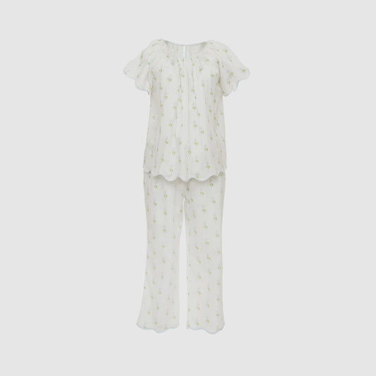 Vandy Scalloped Tape Trim Short Sleeve Pajamas