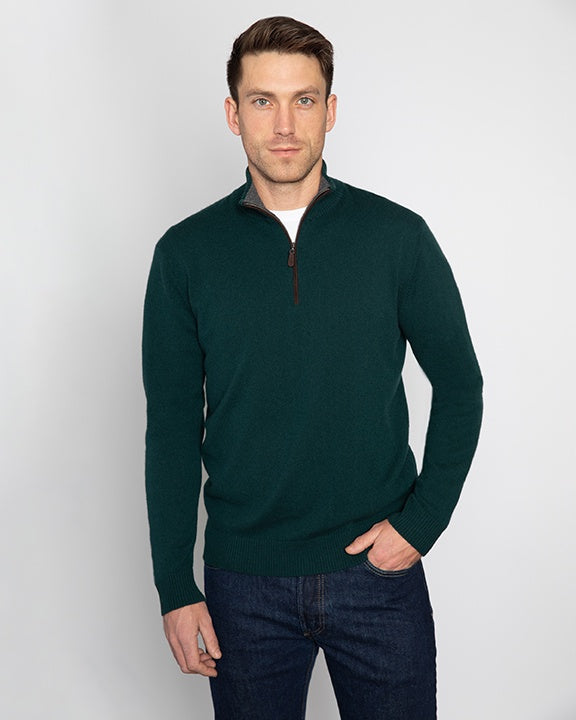 Suede Trim Quarter Zip Mock