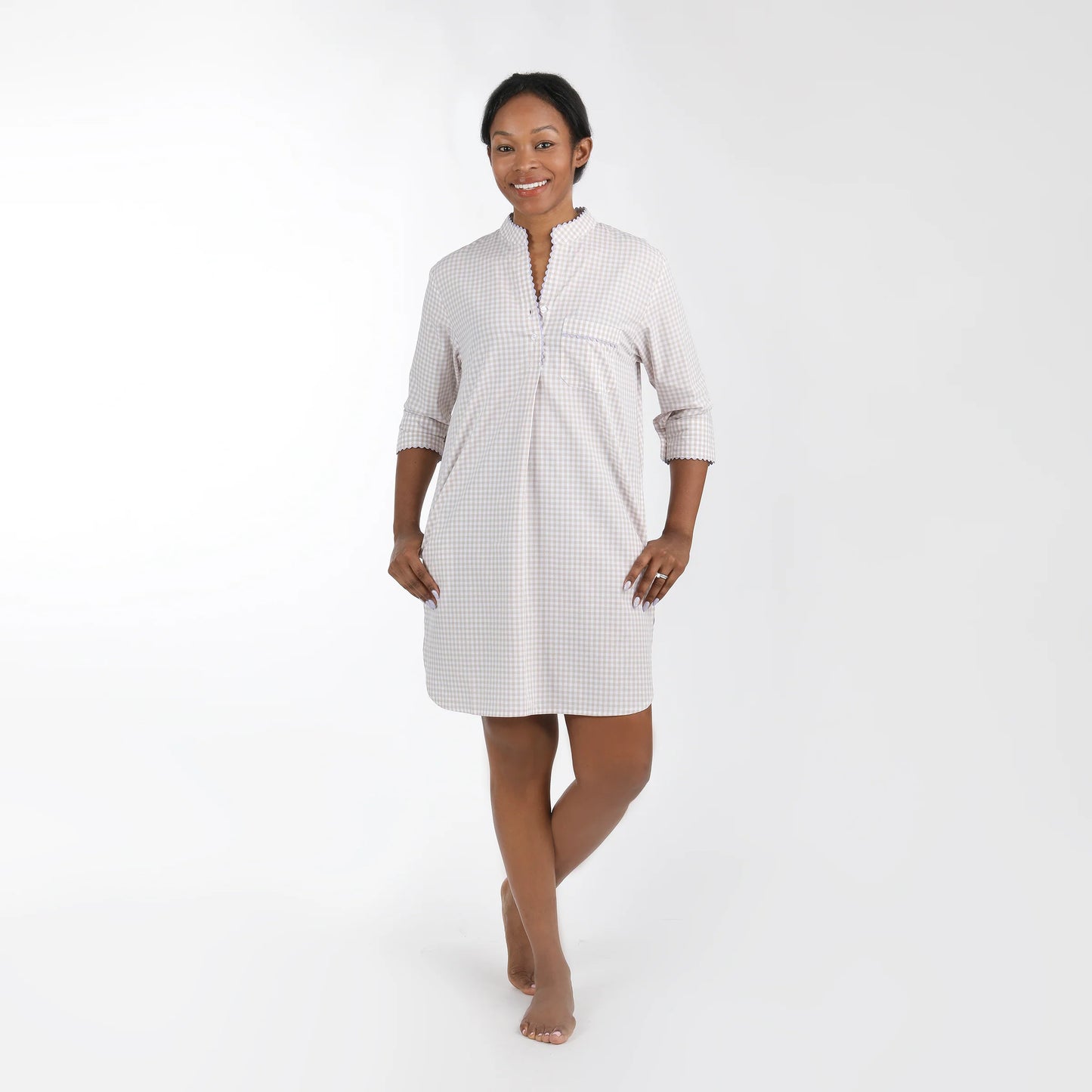 Gingham Cotton Nightshirt with Ric Rac Trim