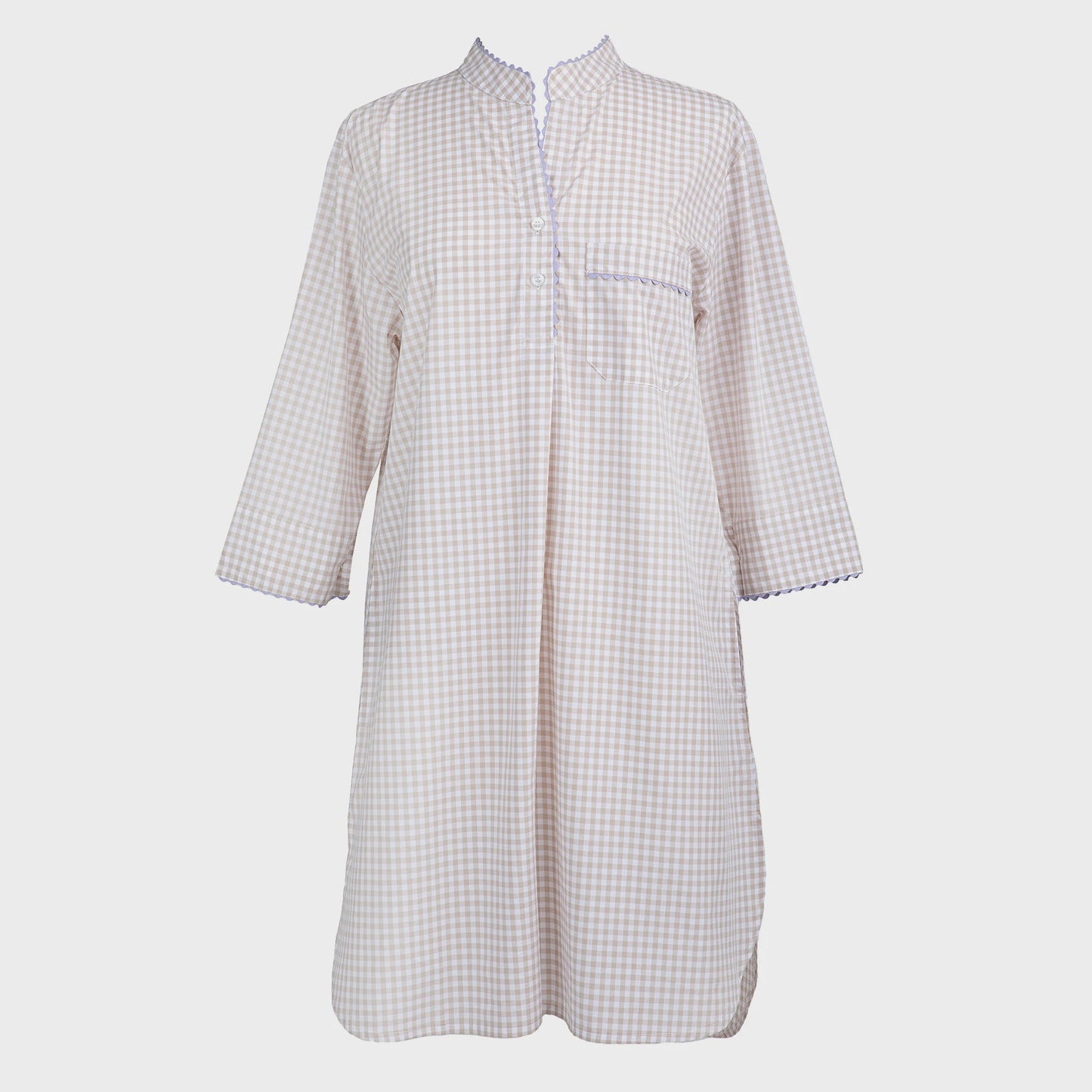 Gingham Cotton Nightshirt with Ric Rac Trim