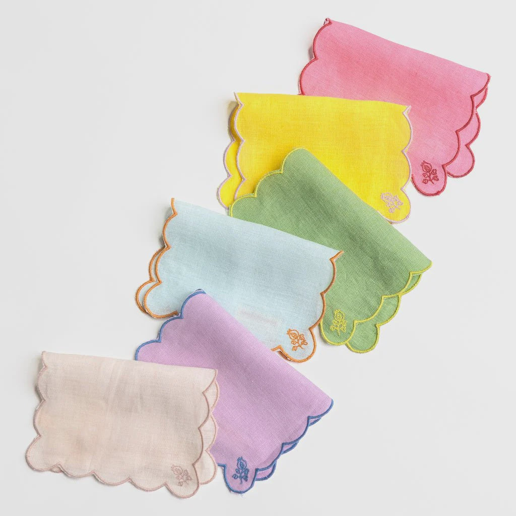 Scalloped Buti Cocktail Napkins - Mixed Set of 6