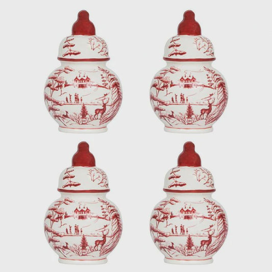 Country Estate Ruby Winter Frolic Ginger Jar Place Card Holder Set/4