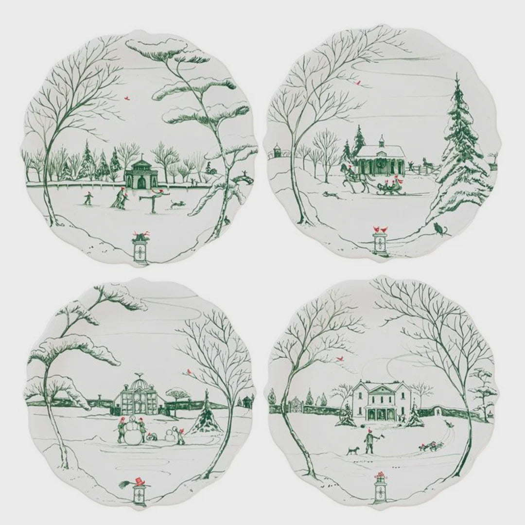 Country Estate Evergreen Winter Frolic Party Plate Set/4