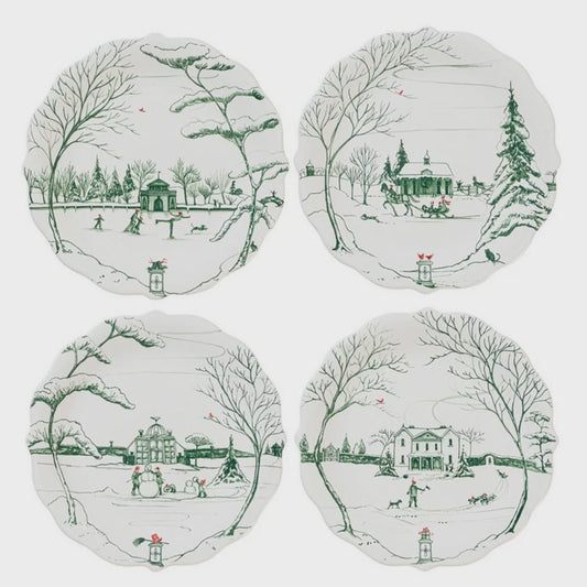 Country Estate Evergreen Winter Frolic Party Plate Set/4