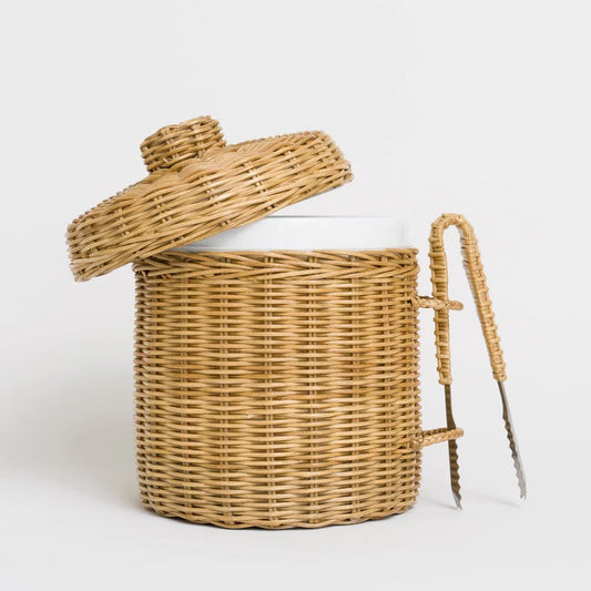 Woven Rattan Lidded Ice Bucket