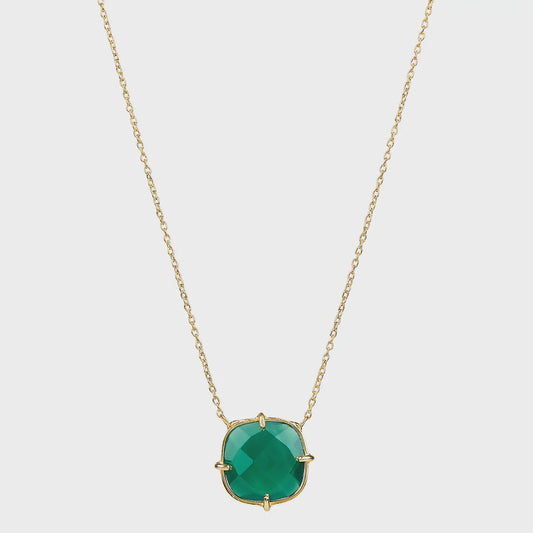 Green Onyx Bezel Set Square Necklace