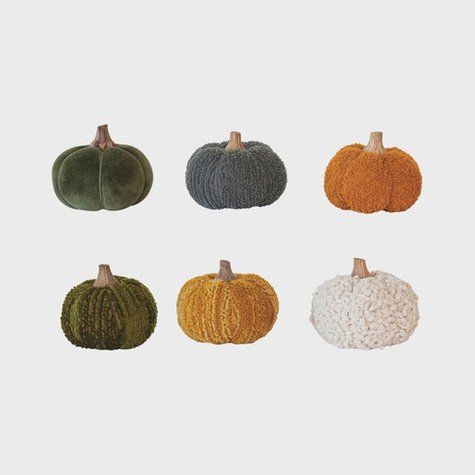 Cotton Blend/Boucle Velvet Pumpkin with Wood Stem