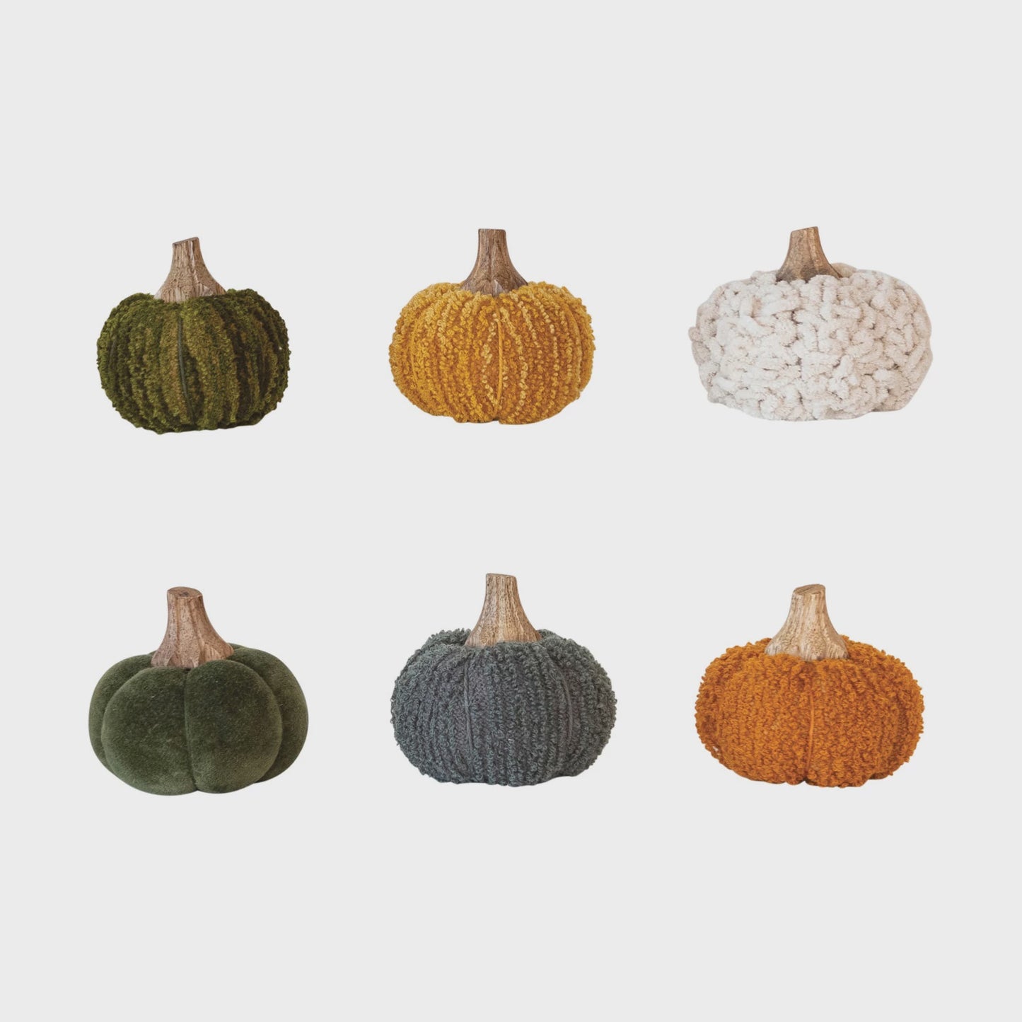 Cotton Blend Boucle/Velvet Pumpkin w/Wood Stem