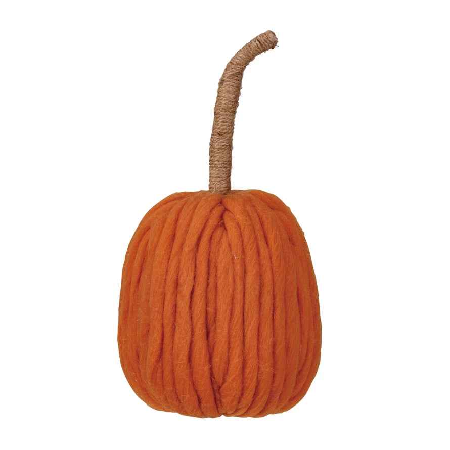 Wool Pumpkin w/Jute Wrapped Stem