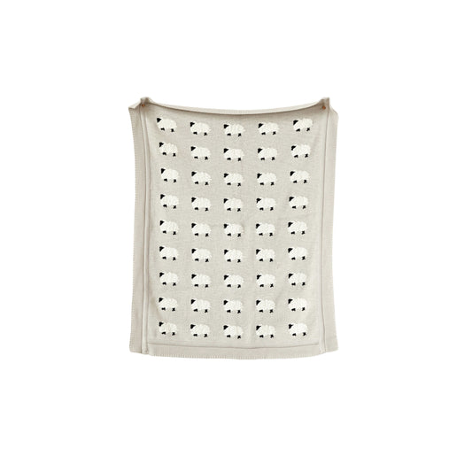 Cotton Knit Baby Blanket w/Sheep