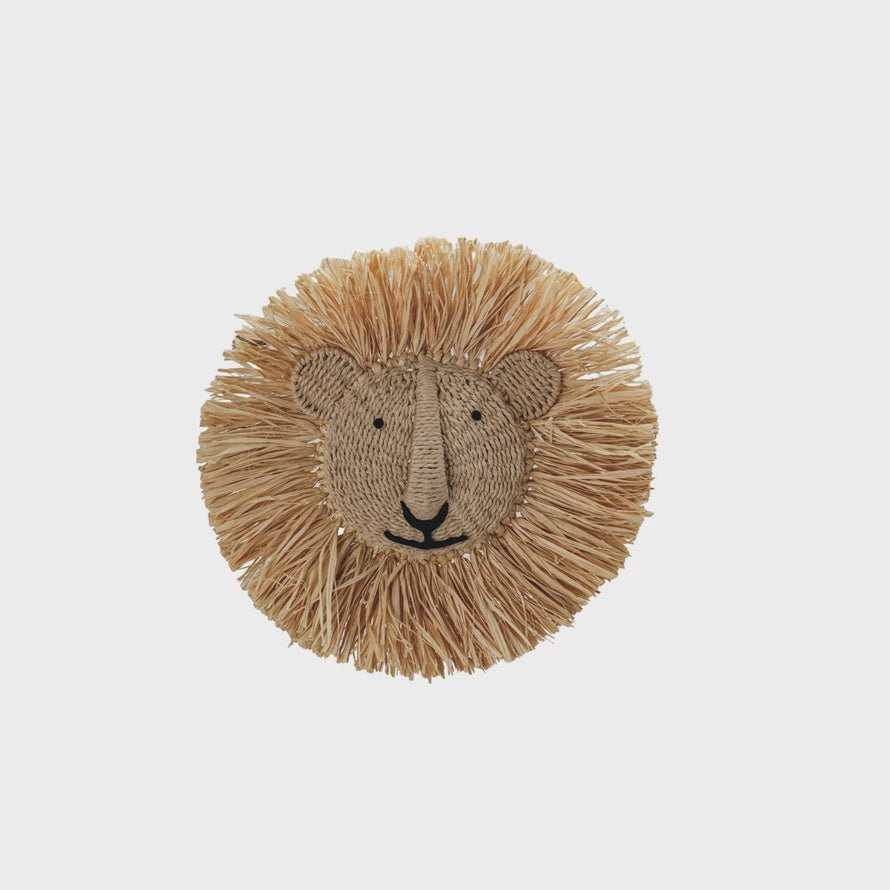 Paper Rope & Dried Raffia Lion Head Wall Décor