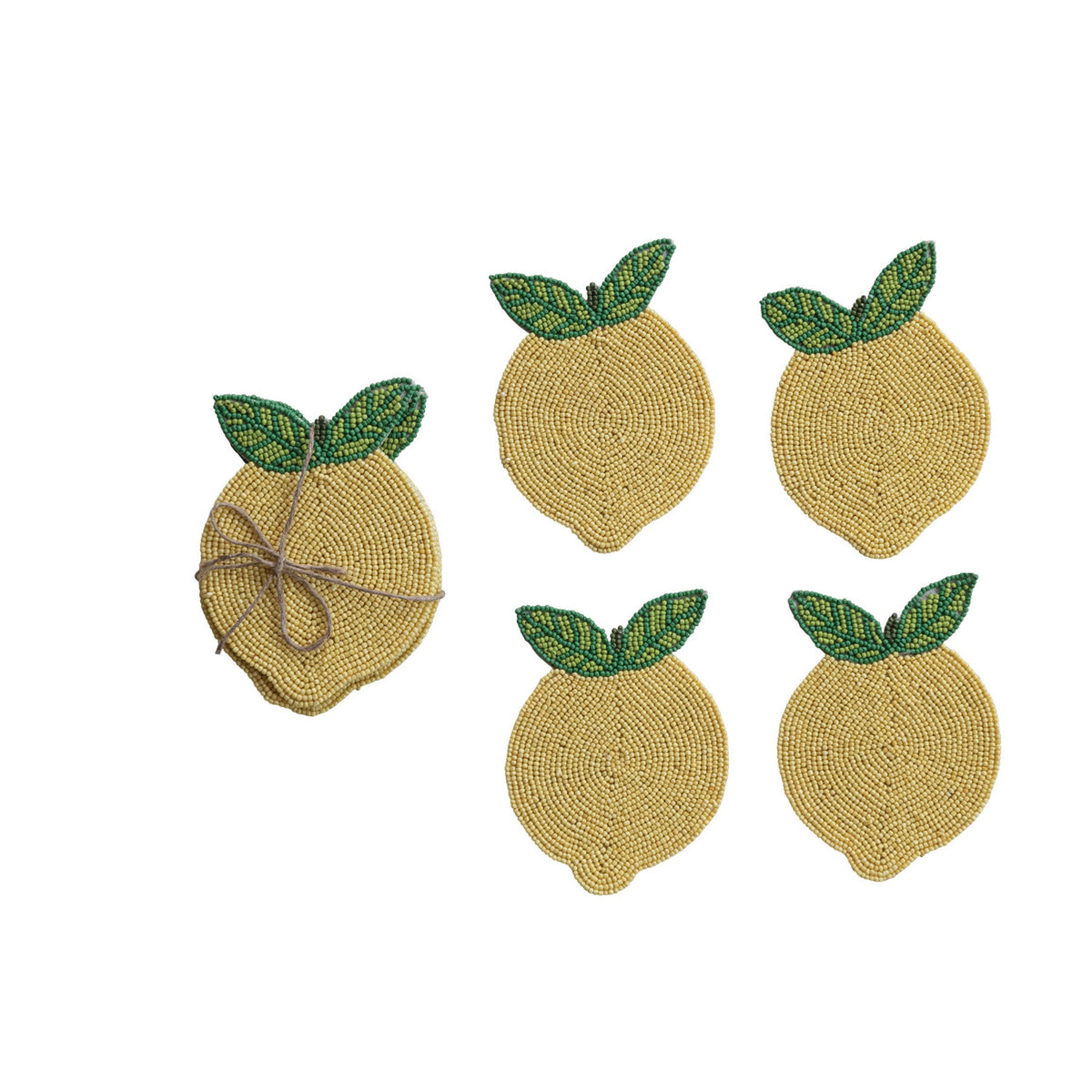 Handmade Beaded Lemon Coasters - Set of 4