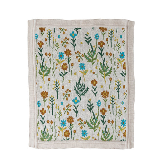 Cotton Knit Baby Blanket w/Florals