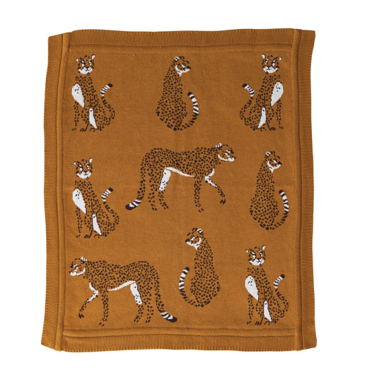 Cotton Knit Baby Blanket w/ Cheetahs