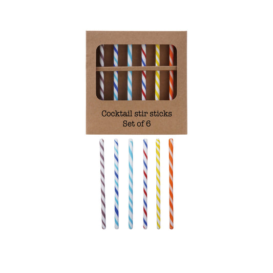 Hand-Blown Glass Cocktail Stir Sticks w/Stripes - Set of 6