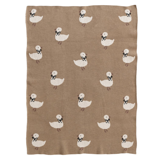 Cotton Knit Baby Blanket w/Ducklings