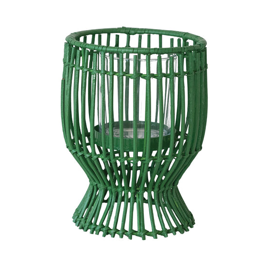 Hand-Woven Rattan Lantern w/Glass Insert